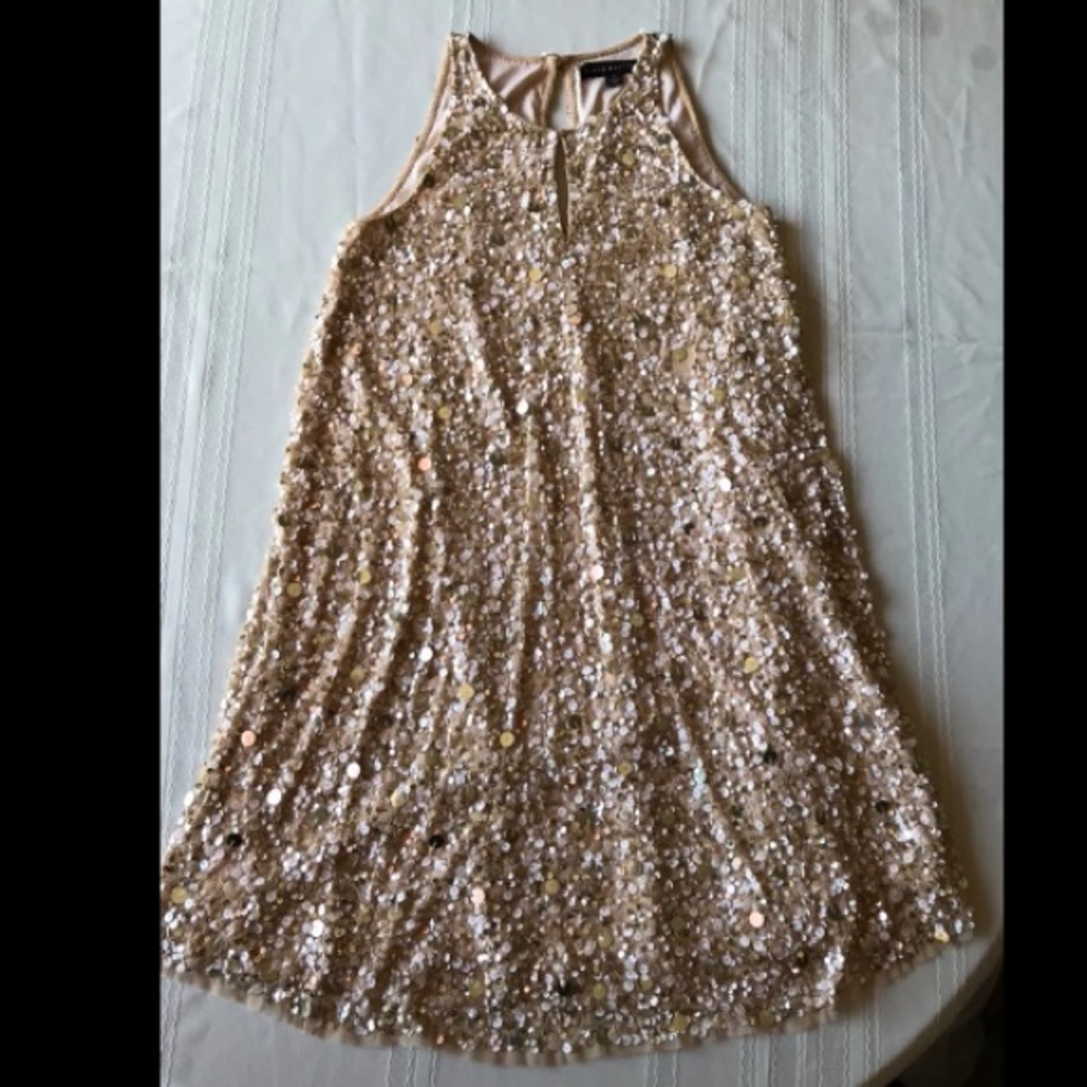 Aidan Mattox gold sequin cocktail party dress 4